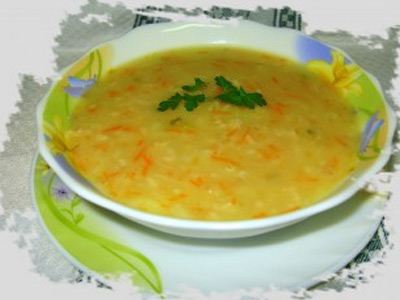 Суп овсяный с овощами на мясном бульоне