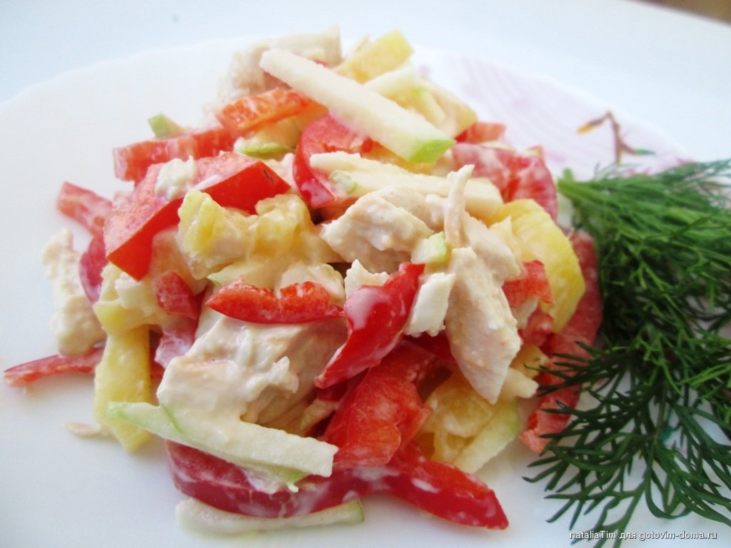 Салат с сыром перцем болгарским помидором
